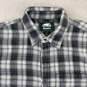 Roots Canada Flannel Shirt Men Small Grey Plaid Dual Layer Long‎ Sleeve NWOT